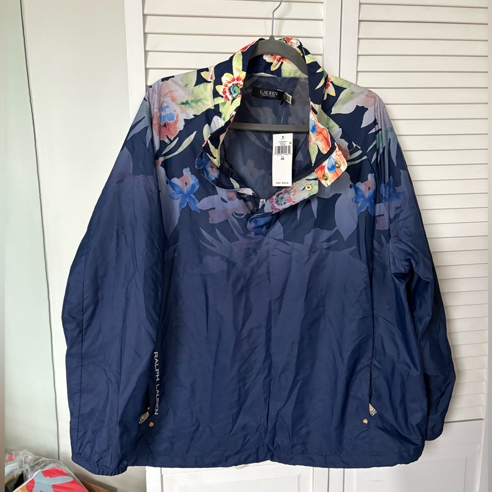 Ralph Lauren Navy Floral-Trim Pullover